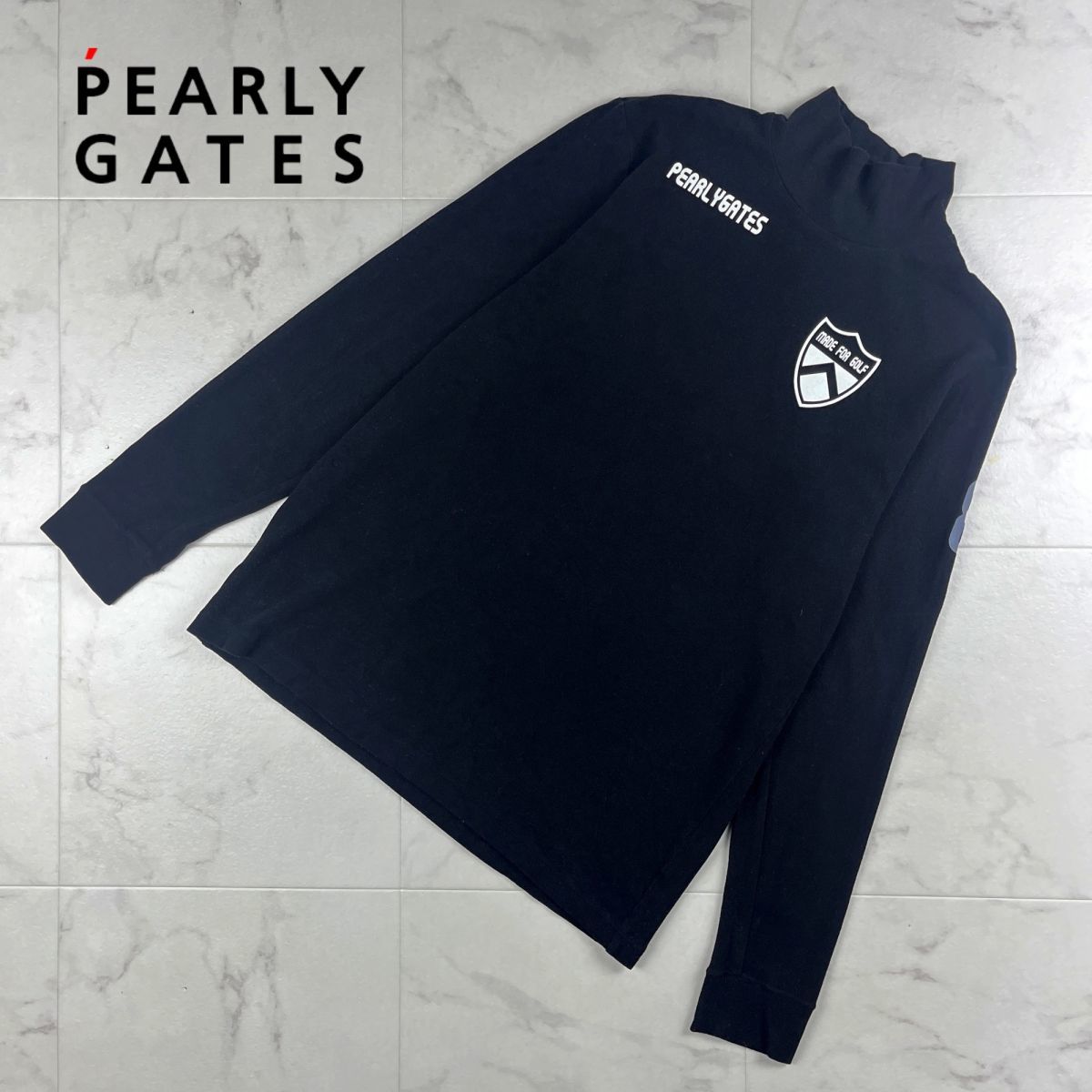 PEARLY GATES パーリーゲイツ ハイネックフリースカットソー ゴルフウェア トップス メンズ 黒 ブラック サイズ3*IC1193