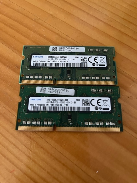samsung 8GB (4Gx2) 1Rx8 PC3L-12800S　ノート用メモリー　2枚セット_画像1