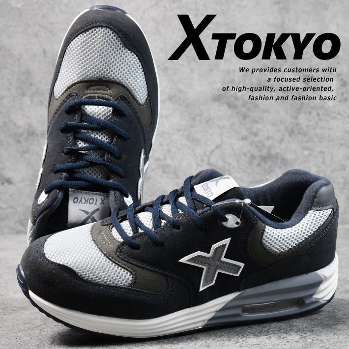 X-TOKYO スニーカー カジュアルスニーカー メンズ エアーインソール 靴 シューズ ウォーキング 2100 ネイビー/グレー 26.0cm / 新品_画像1