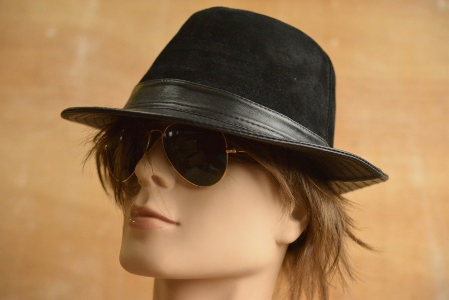 大きいサイズ 本革 レザー 中折れハット ハット FEDORA HAT 帽子 メンズ フェドラハット 7998481BIG ブラックスエード 新品 1円 スタート_画像2