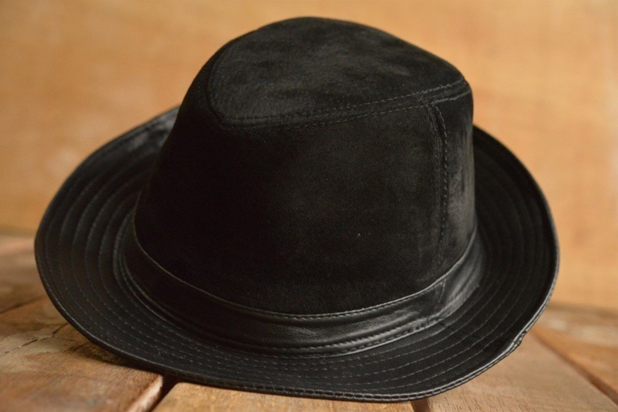 大きいサイズ 本革 レザー 中折れハット ハット FEDORA HAT 帽子 メンズ フェドラハット 7998481BIG ブラックスエード 新品 1円 スタート_画像6