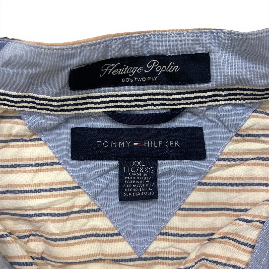 トミーヒルフィガー シャツ 長袖 ストライプ TOMMY HILFIGER 古着 メンズ XXL 刺繍ロゴ アメカジ_画像2