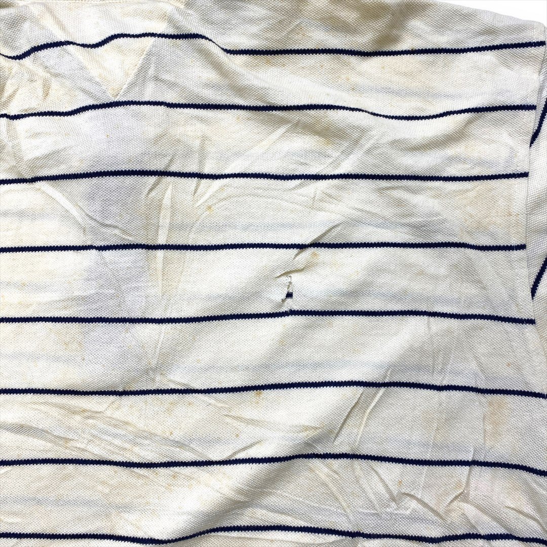 トミーヒルフィガー ポロシャツ オフホワイト TOMMY HILFIGER 古着 メンズ XL ワンポイント 刺繍 ロゴ ボーダー_画像4