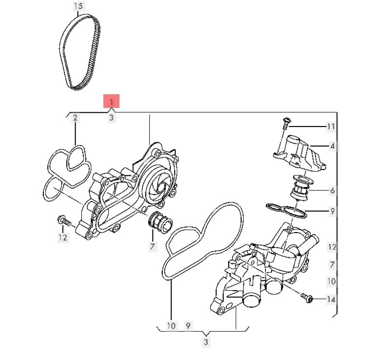 VW EA211用ウォーターポンプ フォルクスワーゲン ゴルフ7、ポロ6R、アウディA1, A3等 即納可_画像3