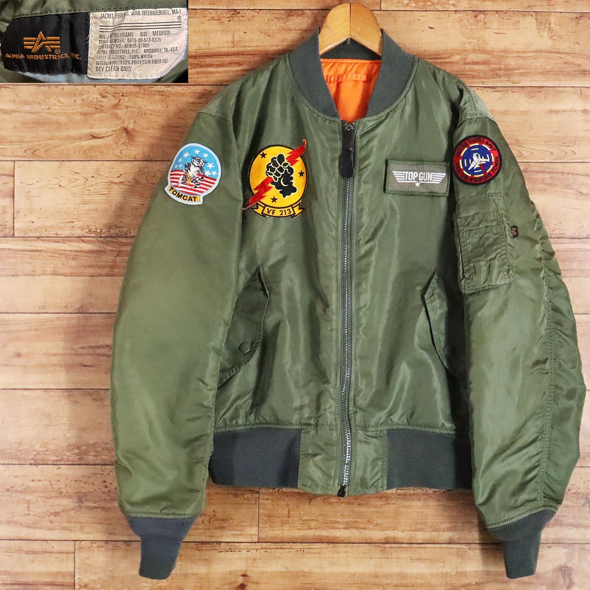 *2J/R6.16-1　Alpha Industries　アルファ　MA-1　フライトジャケット　TOP GUN　トップガン　ミリタリー　メンズ　M　アメリカ古着_画像1