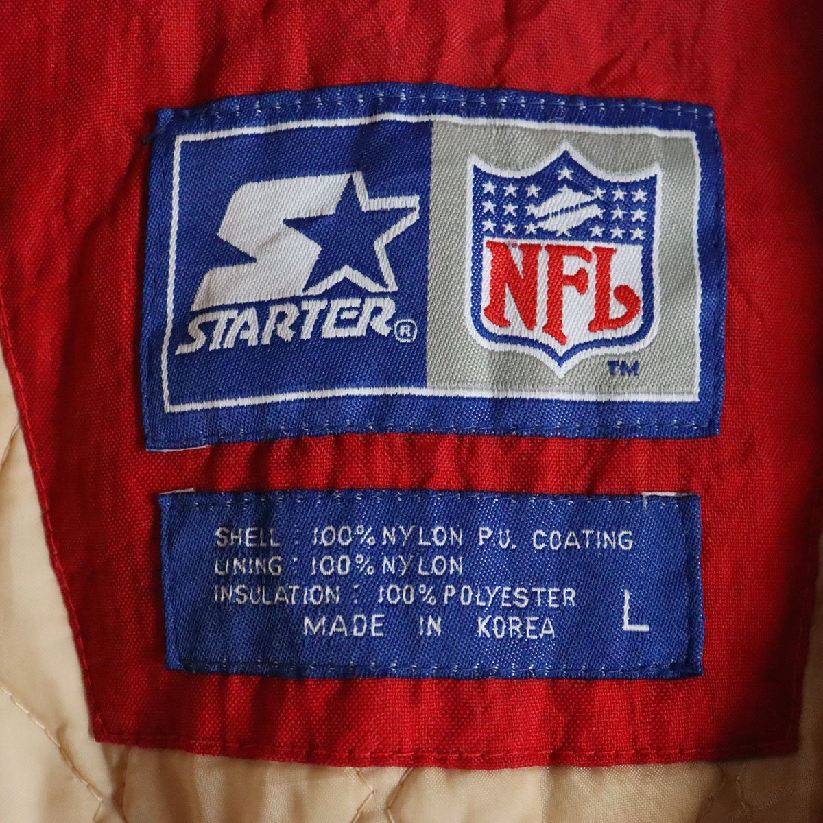 *1J/K6.28-3　90s　NFL　サンフランシスコ 49ers　STARTER スターター　スタジャン プルオーバー ナイロンパディングジャケット　中綿_画像8