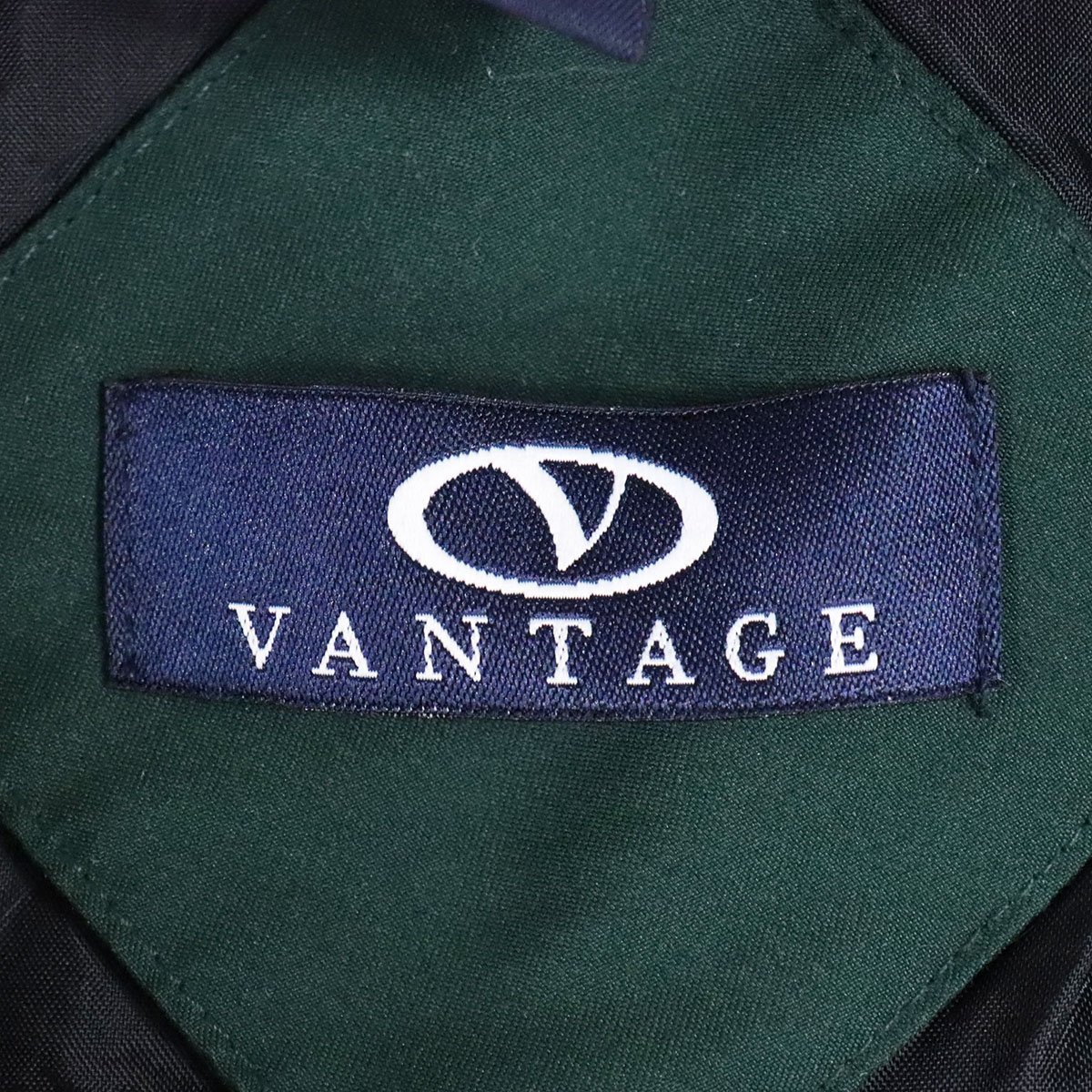 L7J/R5.23-1　アメリカ古着　VANTAGE　プルオーバー　ポリエステルジャケット　Vネック　企業刺繍　リブライン　メンズ　L　グリーン　_画像5