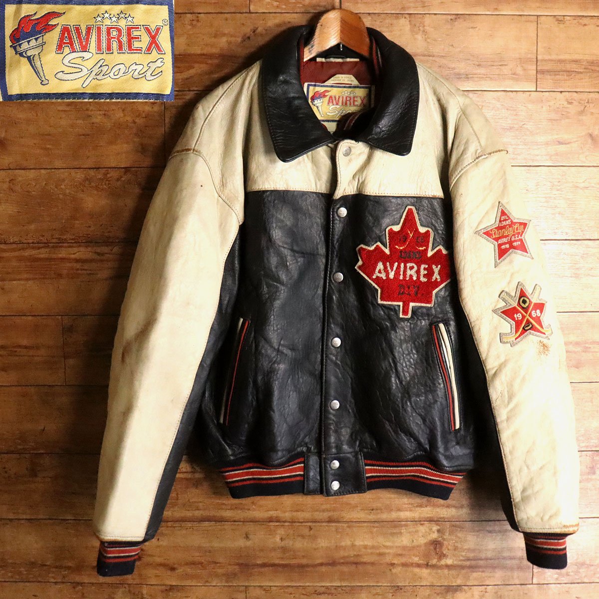 H12T Y11.10 3 AVIREX Avirex leather stadium jumper L size men s