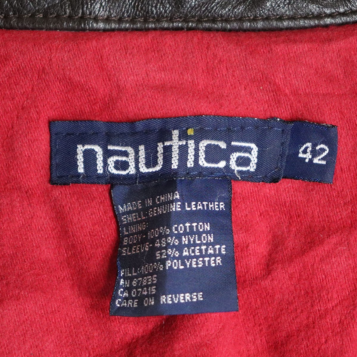 \5K/s7.17-3　90s～　nautica　ノーティカ　レザージャケット　本革　革ジャン　皮ジャン　レザーブルゾン　アメリカ古着　メンズ42_画像4