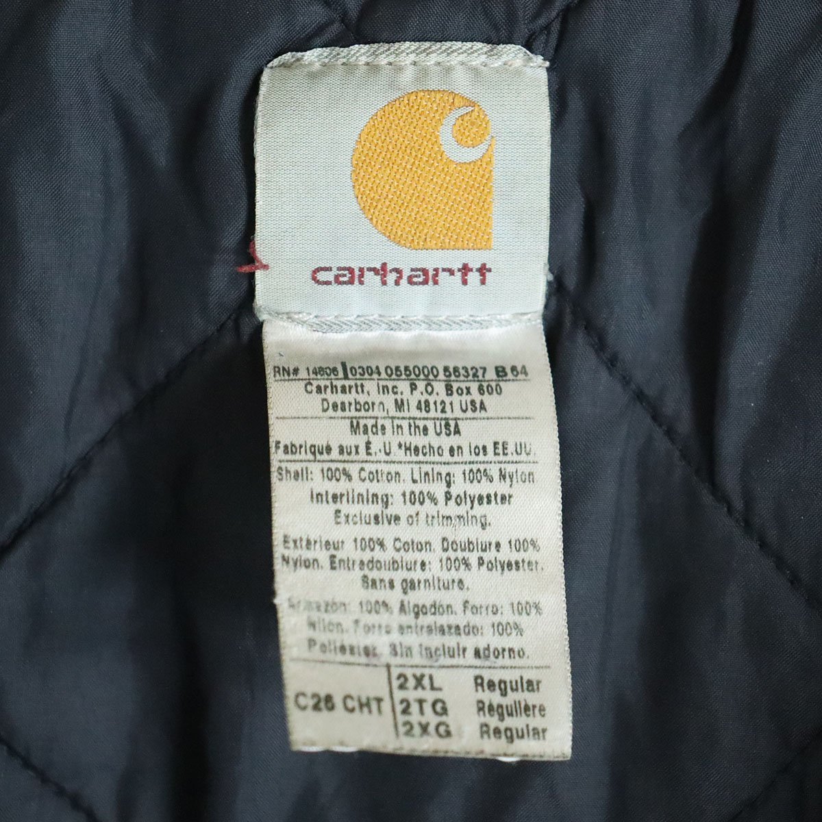 L7J/Y5.10-2　90s　アメリカ製　Carhartt　カーハート　ダック地　トラディショナルコート　ワークジャケット　中綿　2XL　ブラウン_画像8