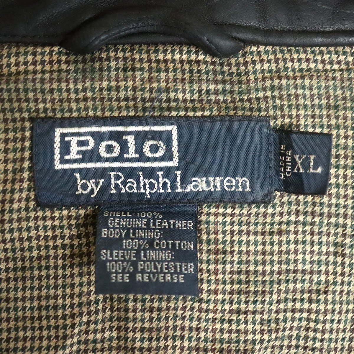 G8T/Y11.20-4　90s　POLO RALPH LAUREN　ラルフローレン　レザージャケット　本革　ドリズラージャケット　革ジャン　皮ジャン　XL　メンズ_画像6