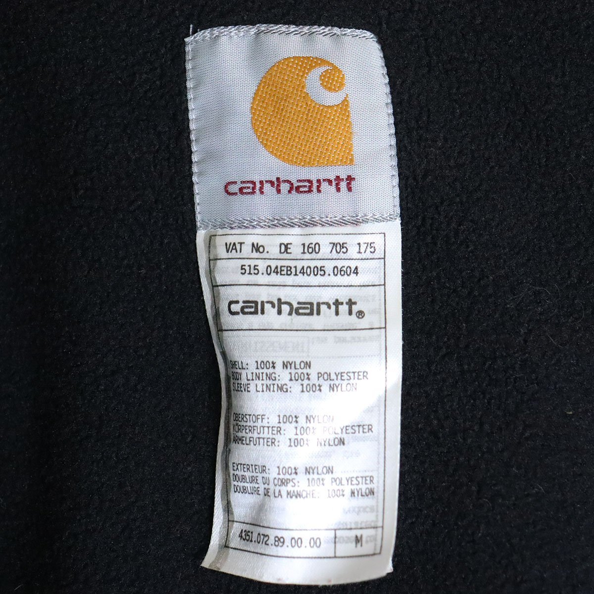 J9J/S5.9-1　Carhartt　カーハート　ナイロンジャケット　ブルゾン　ジャンパー　裏フリース　刺繍ロゴ　メンズ M　ブラック　アメリカ古着_画像6