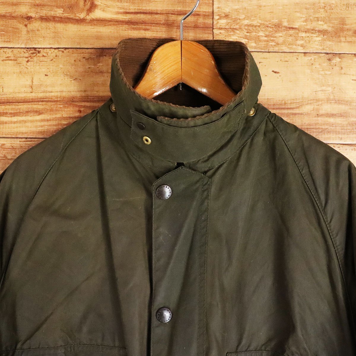 J8S/R8.17-1　80s　ビンテージ　英国製　Barbour　バブアー　BEDALE　ビデイル　オイルドジャケット　2ワラント　107cm/42in　カーキ系_画像2