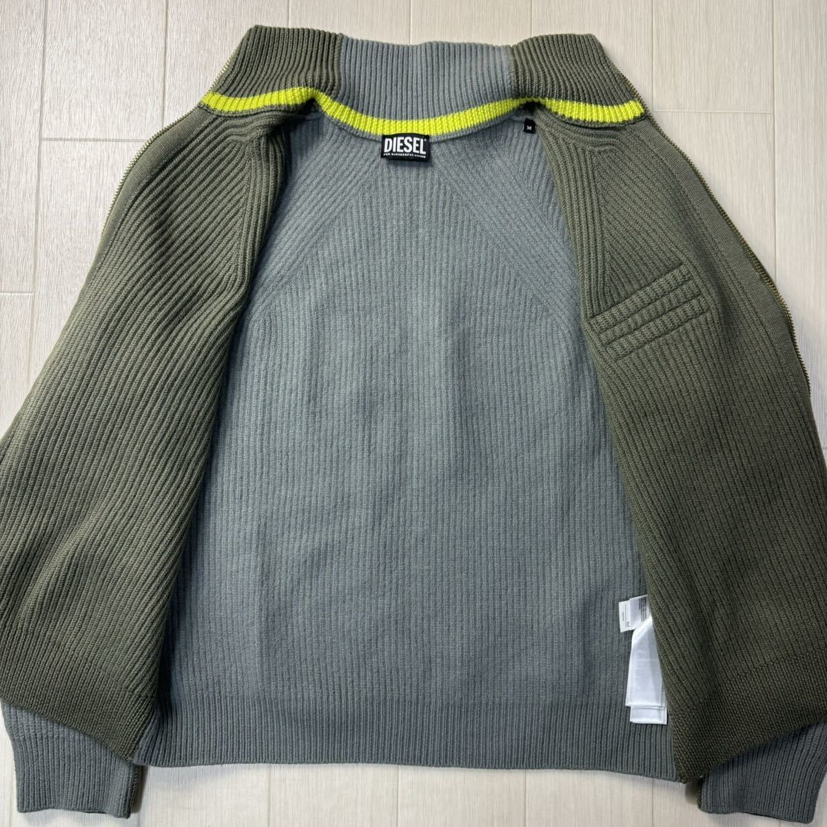 美品/Mサイズ★ディーゼル/DIESEL ウール100％ バイカラー ドライバーズニット ローゲージ ブルゾン ジップジャケット メンズ グレー 冬_画像7