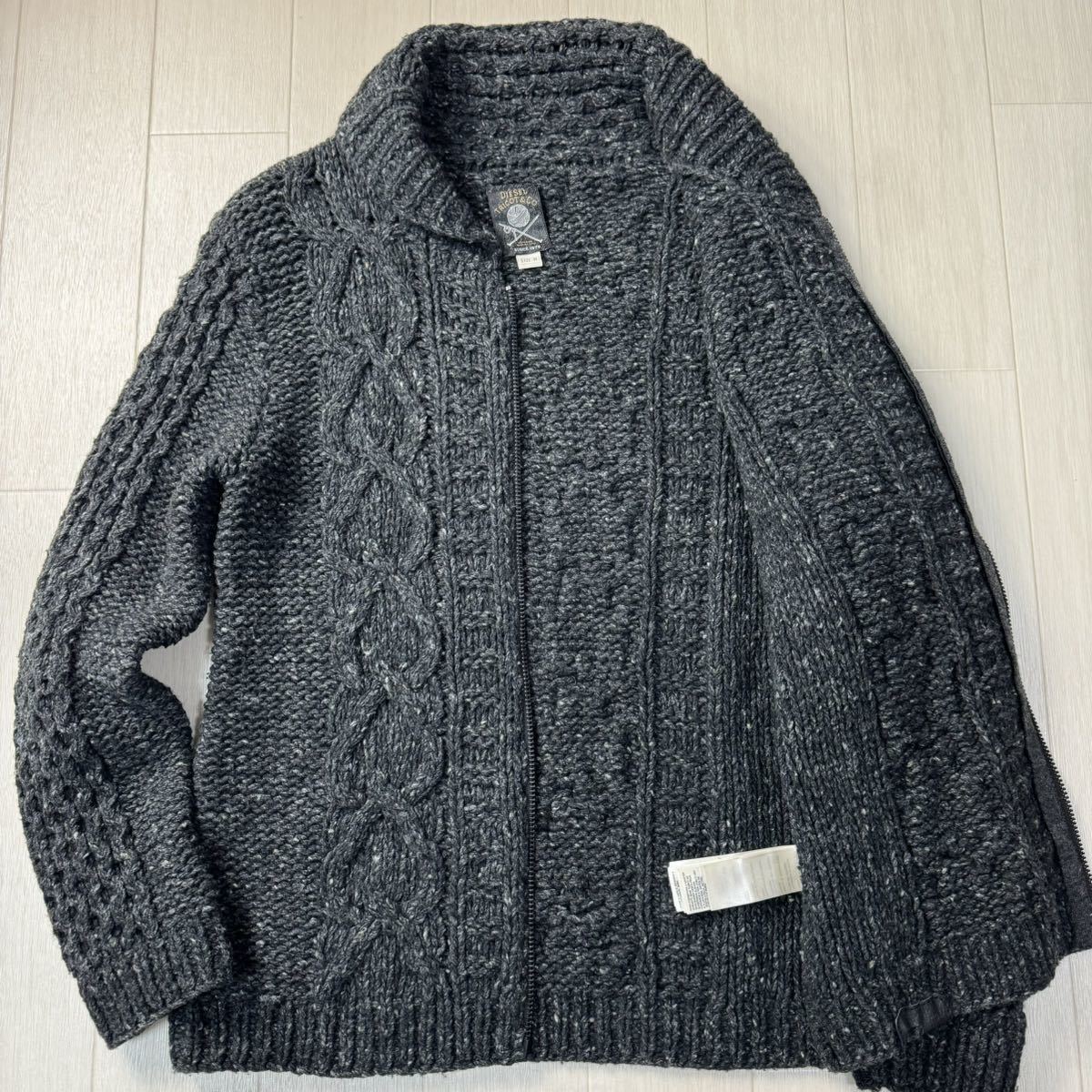 美品/Lサイズ相当★ディーゼル/DIESEL TRICOT&CO. ローゲージ ケーブル編み メランジニット ジップジャケット ブルゾン メンズ グレー_画像1