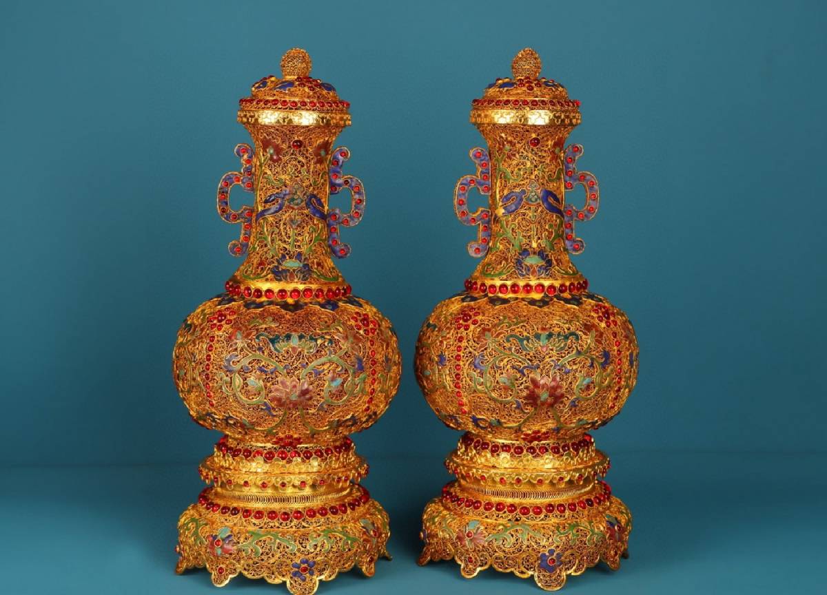 お買い得!】 ◇明神◇極上珍品・中国・時代物・古銅金・塗金花絲嵌め