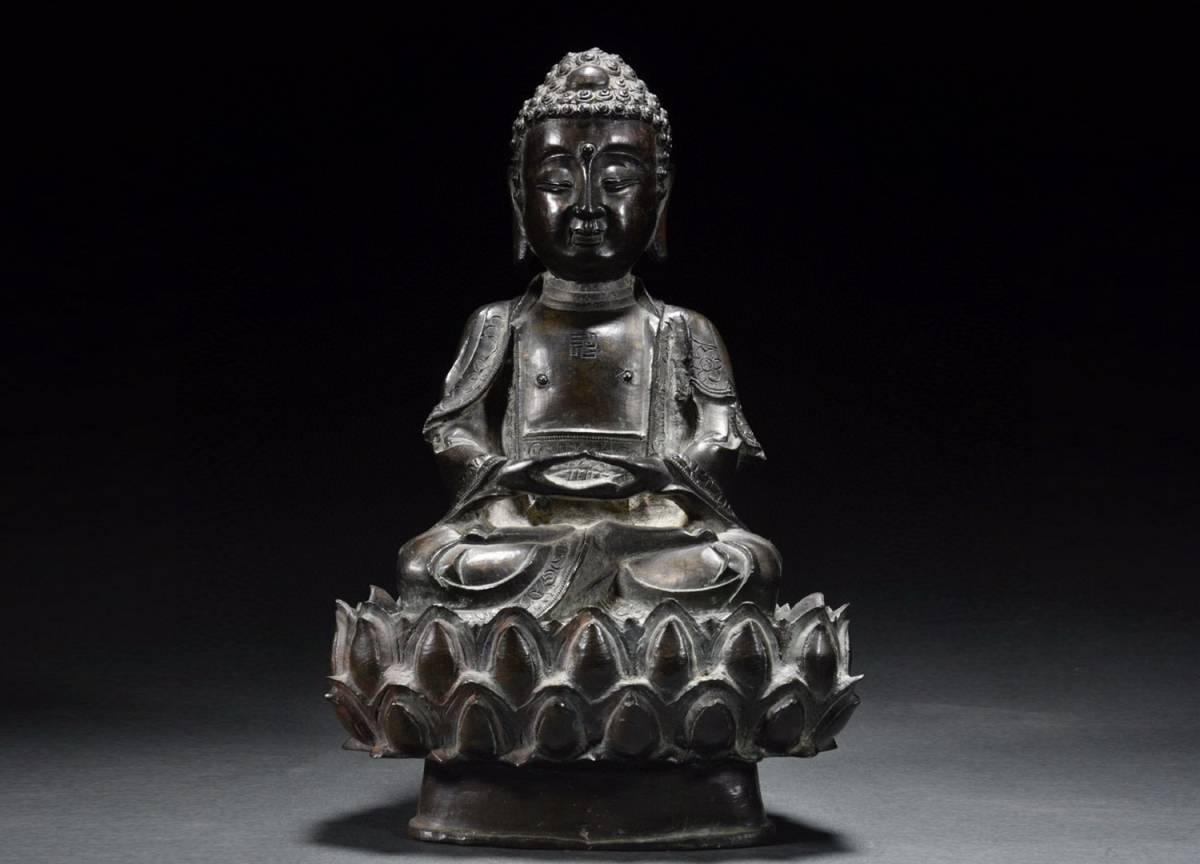 ◆明神◆極上珍品・中国・時代物・銅金彫・釈迦摩尼座像・金水厚重・旧蔵・仏教文化・仏教 美術・古美術・古董品