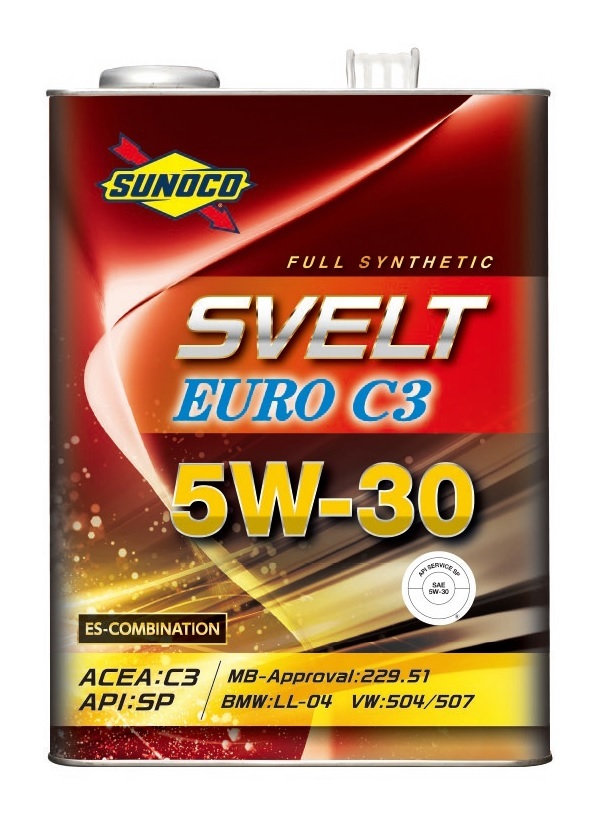 送料無料！　SUNOCO　SVELT EURO　スノコ　スヴェルト ユーロ　C3　5W-30　C3/SP　Full Synthetic（エステル配合）　20L缶　エンジンオイル_画像1