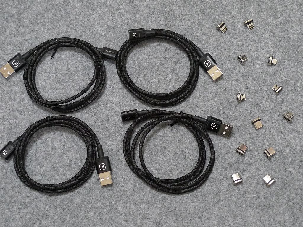 Kuulaa マグネット USB充電ケーブル 1ｍ×4本 ＋ プラグ12個 急速充電 データ対応 TYPE-C/Micro-B/Lightning_画像3