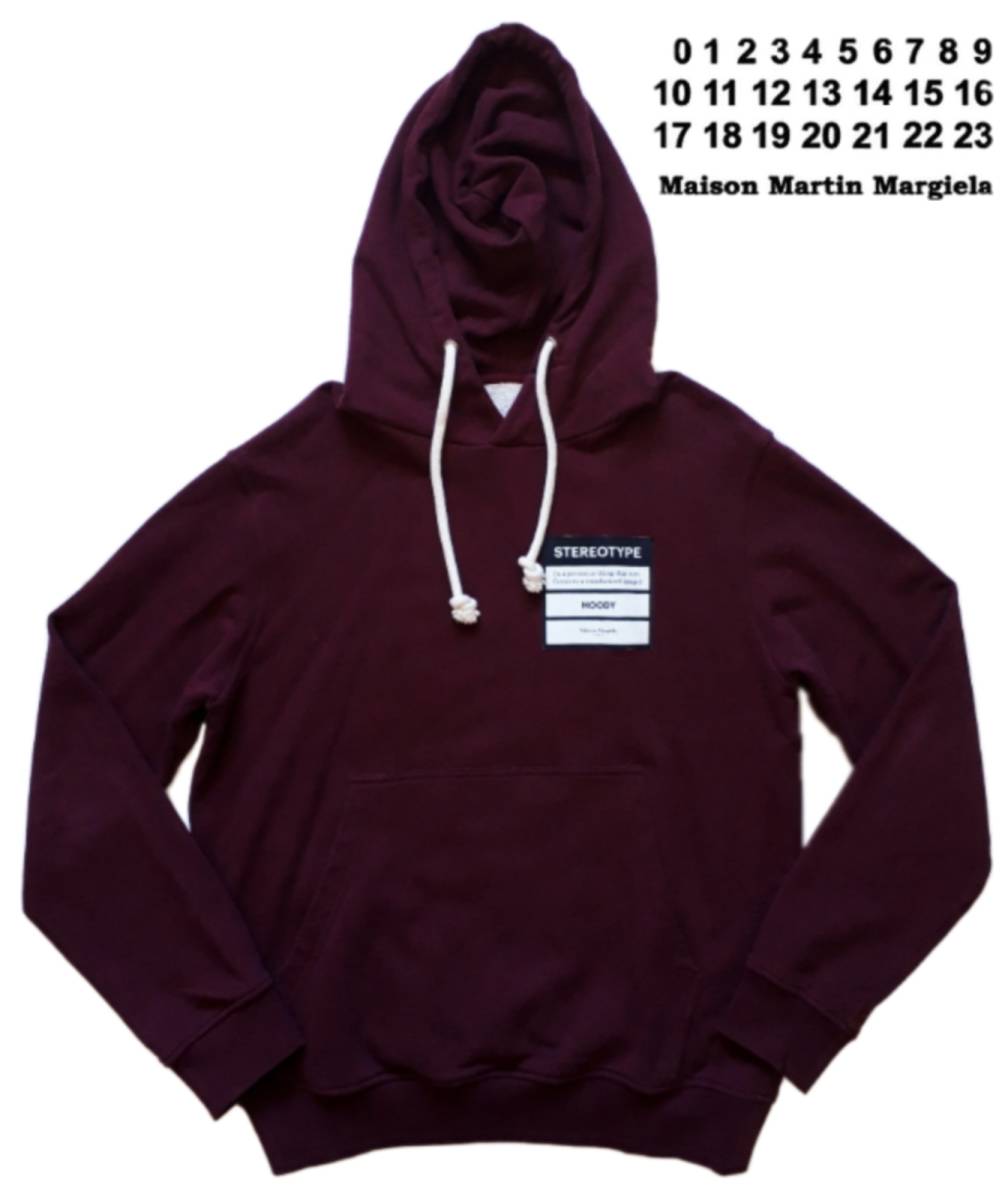 美品◆ Maison Margiela ◆ メゾン マルジェラ ⑭ ◆STEREOTYPE HOODY スウェット パーカー バーガンディ フーディー 46 メンズ ジャケット_画像1