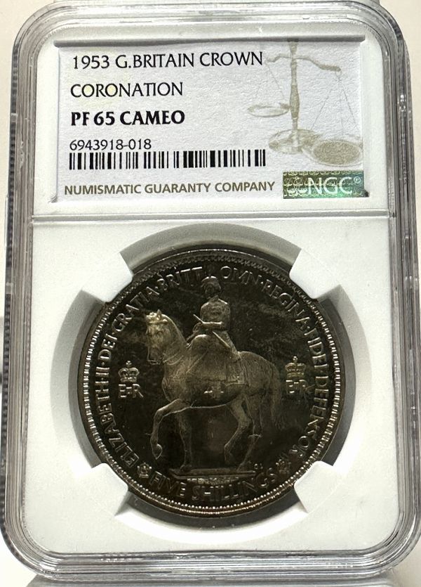 １円出品！！！PF65 CAMEO 1953 イギリス エリザベス2世 戴冠式 NGC クラウン 白銅貨 モダン コイン アンティーク 英国 ロイヤルミントの画像2