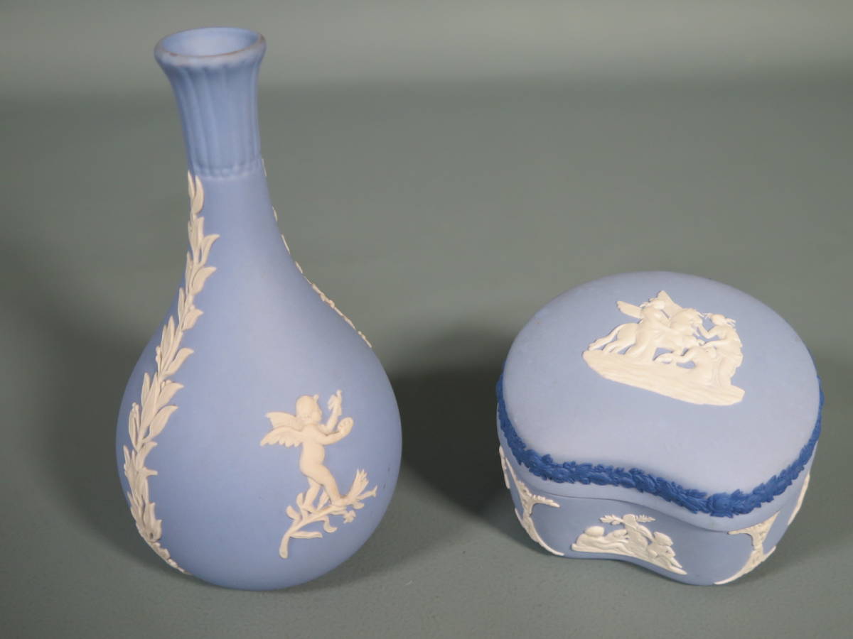 WEDGWOOD ウェッジウッド ジャスパー2点セット ペールブルー 一輪挿し 小物入れ★ベース 花瓶_画像1