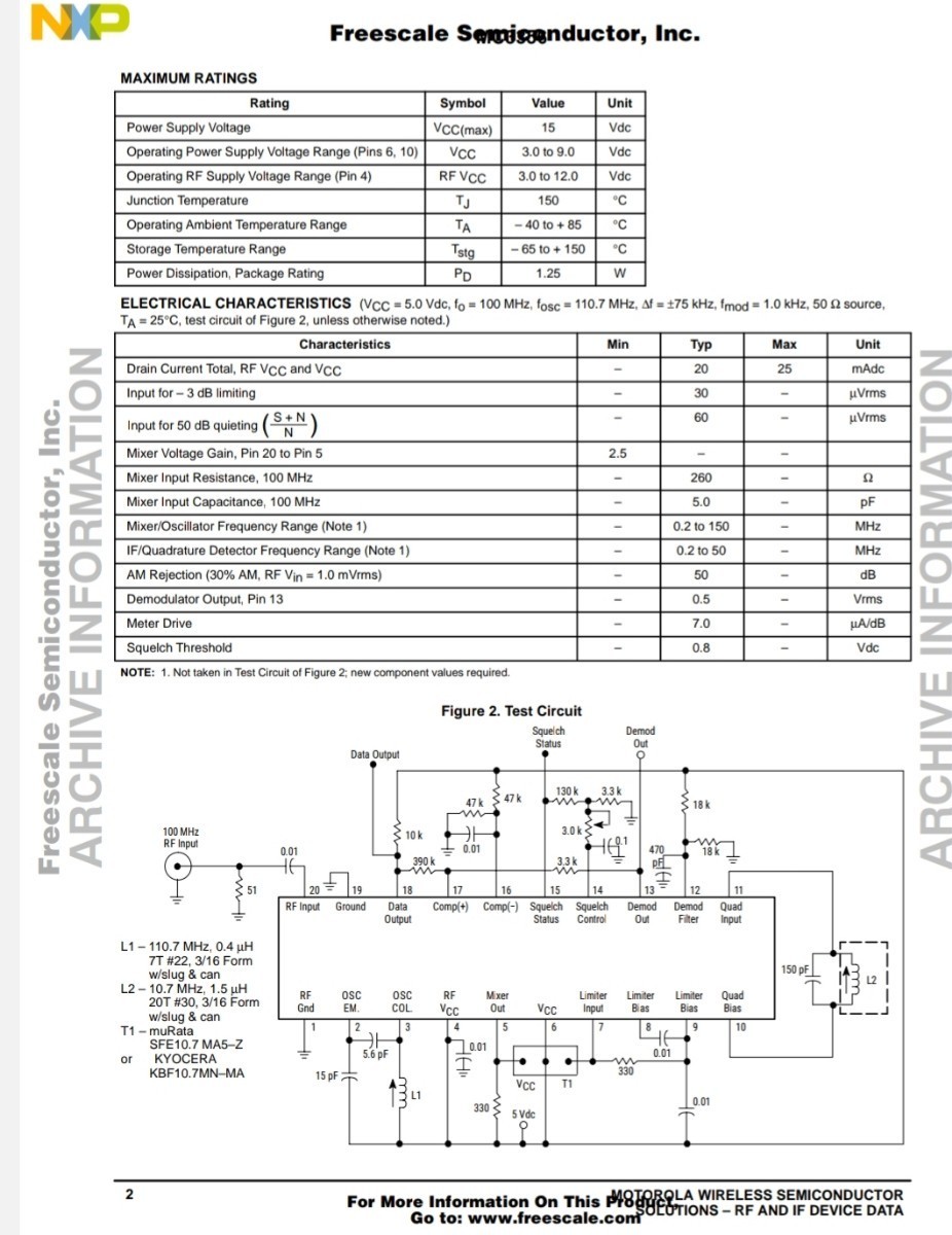 Motorola MC3356DWR2 (wideband FSK receiver ) 50個 新品未使用 長期保管品の画像5