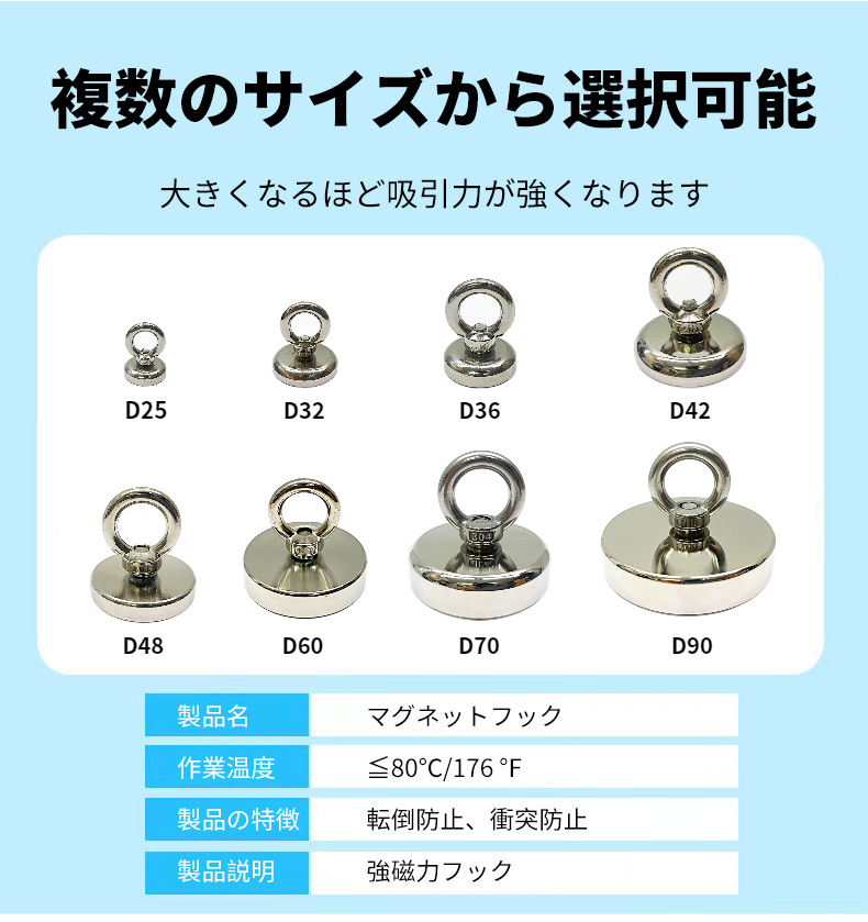 (A) 超強力 マグネットフック 磁石 32ｍｍ 5個セット 耐荷重35kg ネオジム磁石 ステンレス マグネット フック 強力 磁力 防腐 防錆_画像10