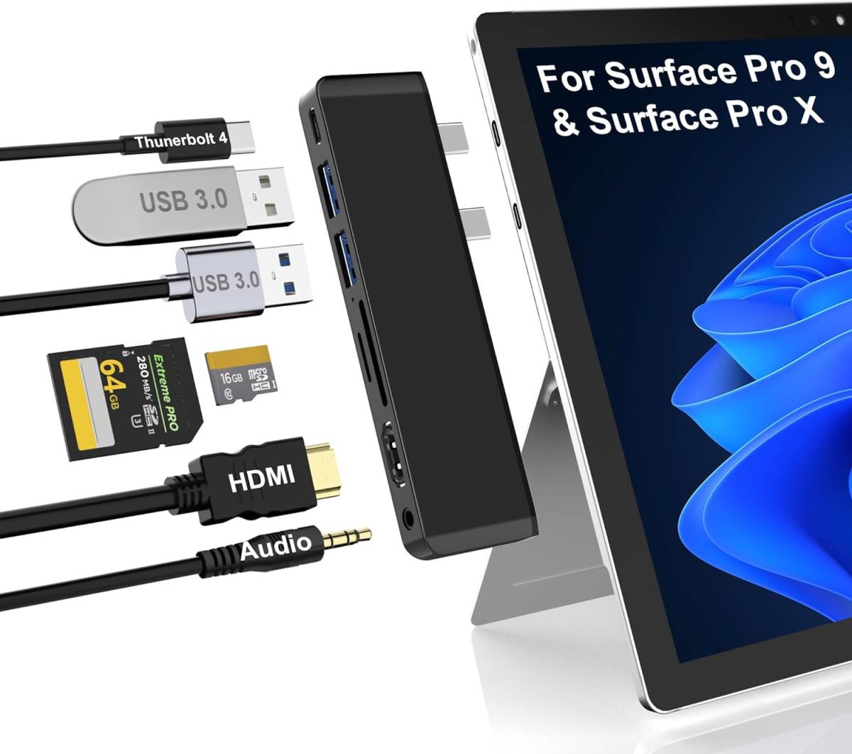 Surface Pro 9 USB ハブ 4K HDMI USB-C Thunderbolt 4 (8K@30Hz ビデオ