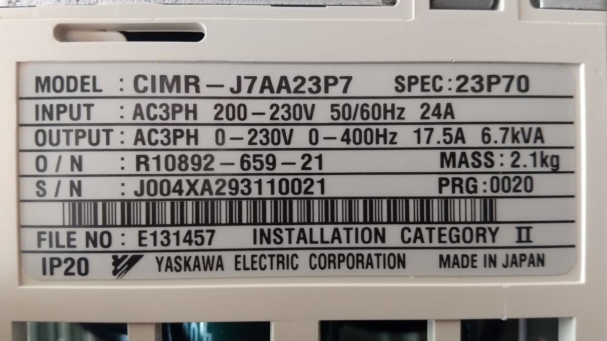 YASKAWA ELECTRIC CIMR-J7AA23P7(3602)_画像5