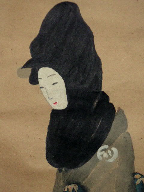 掛軸 日本画 【 孤月 】 美人画 掛け軸 骨董品-