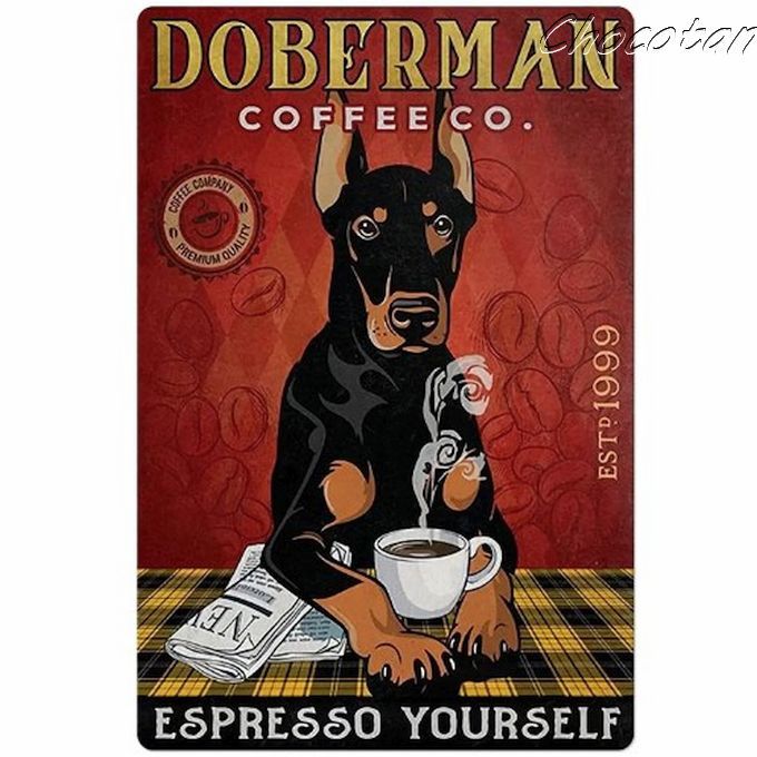 【送料無料】ドーベルマン ⑬ coffee メタルサインプレート メタル看板【新品】