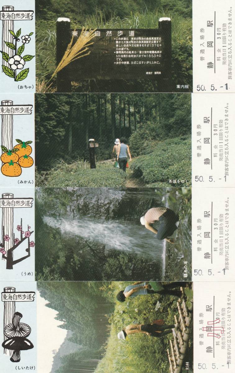 K135.『東海自然歩道　モデルコース設定記念入場券』4枚組　1975年　静岡鉄道管理局_画像2
