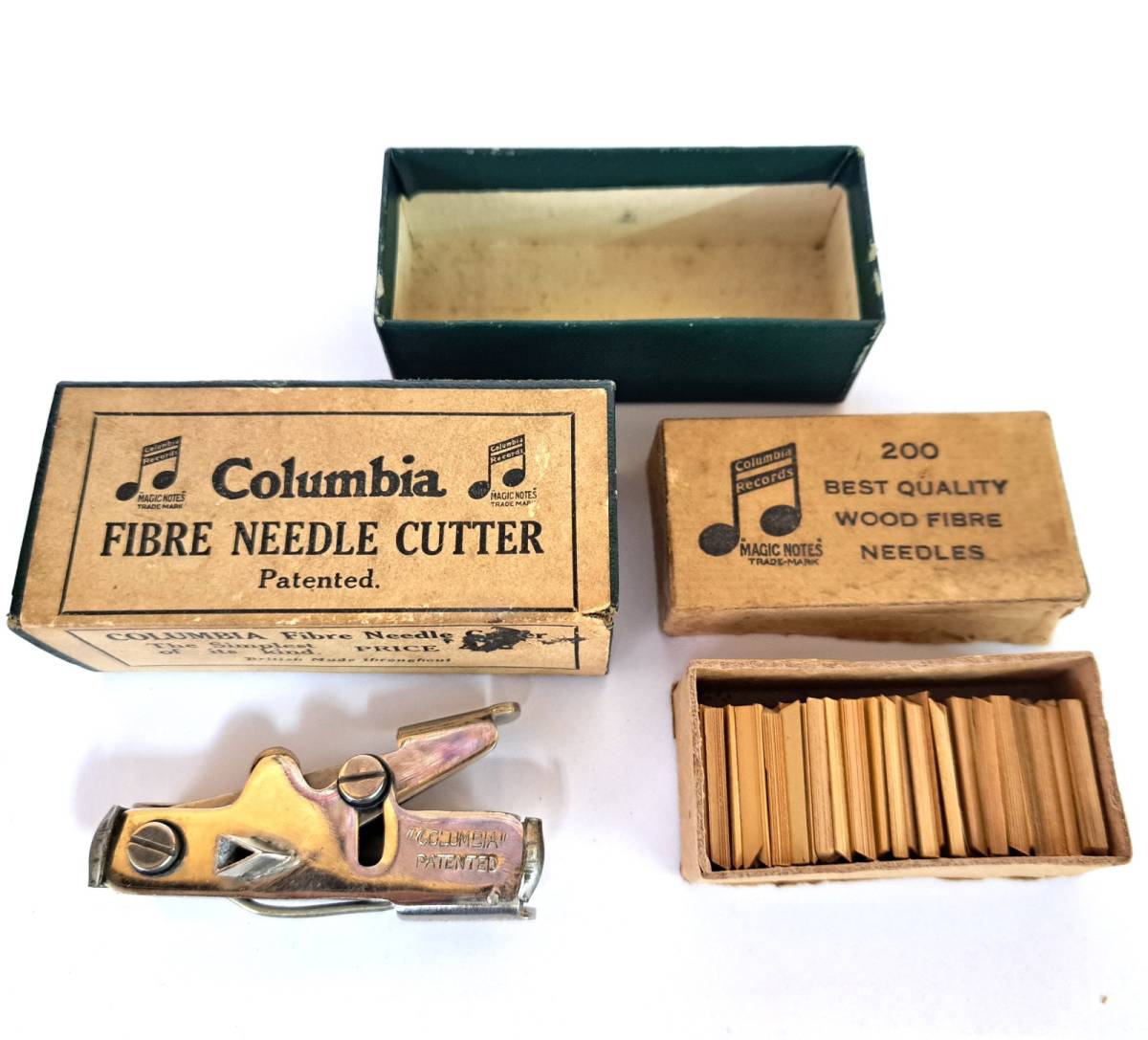 COLUMBIA NEEDLE CUTTER　 USA コロムビア コロンビア 蓄音器　蓄音機　竹針カッター箱付きと竹針大量195本_画像1