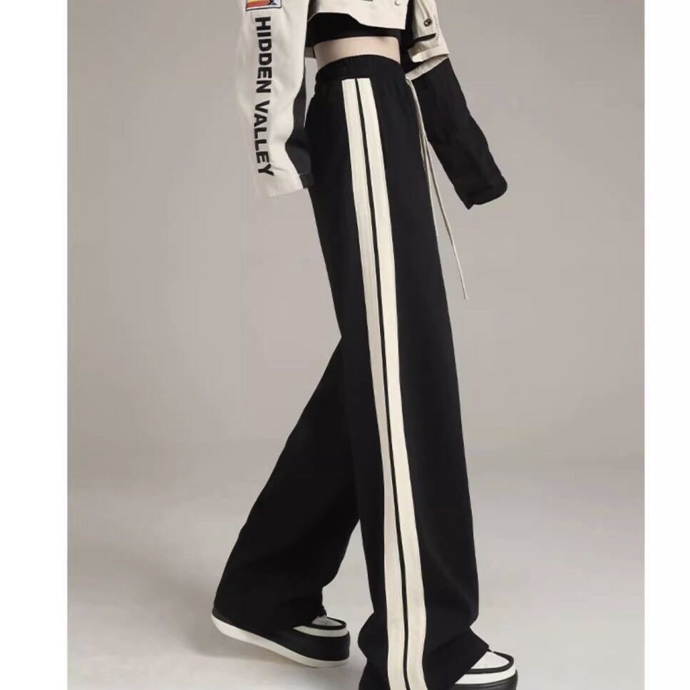  широкий брюки женский боковой линия casual большой размер длинные брюки талия резина длинные брюки весна осень низ свободно SLTB119