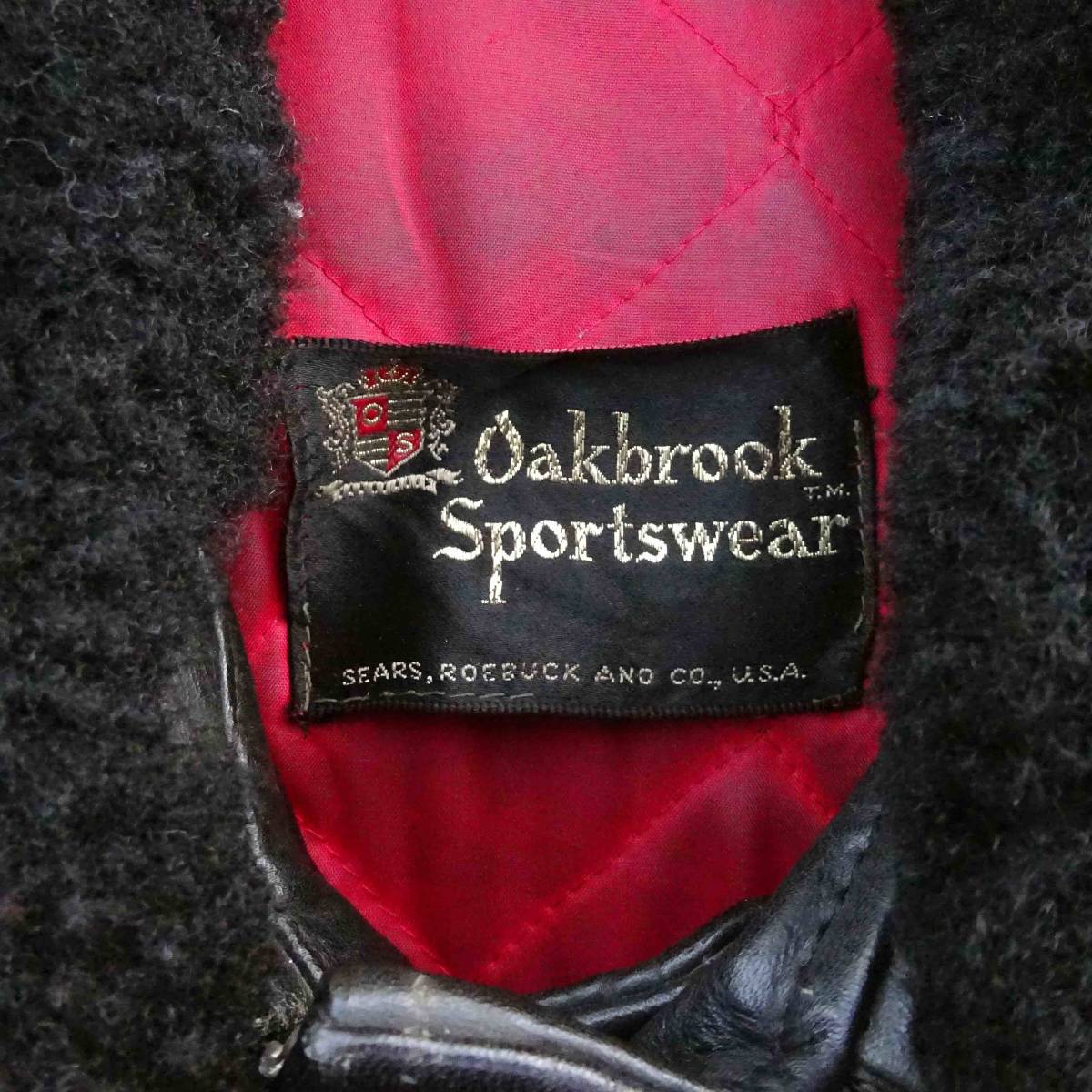 USA製　60～70s シアーズ ローバック Oakbrook 　sport　swear Dポケット レザー ボア付き　ダブルライダースジャケット　本革ステアハイド_画像9
