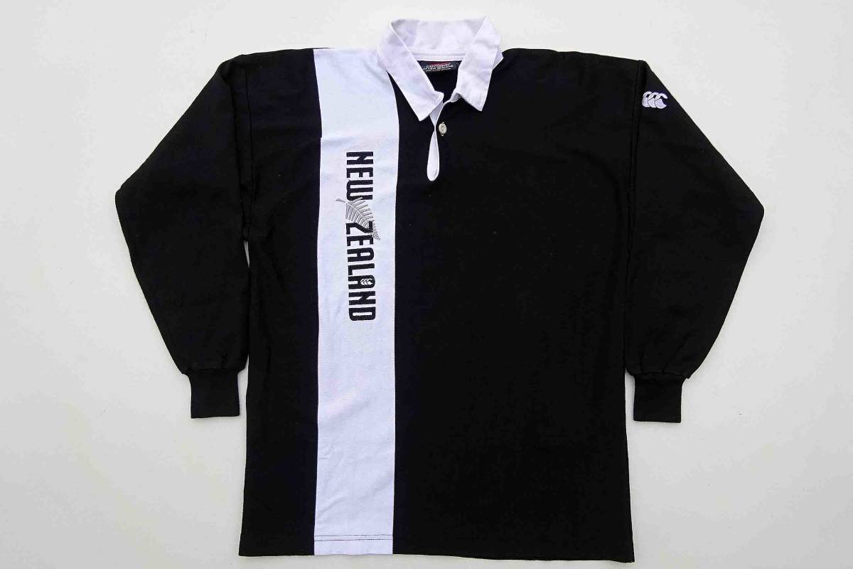 良品送料込み　ニュージーランド製 CANTERBURY ブラックホワイトス 長袖 ラガーシャツ サイズMカンタベリー ラグビー ナショナルチーム