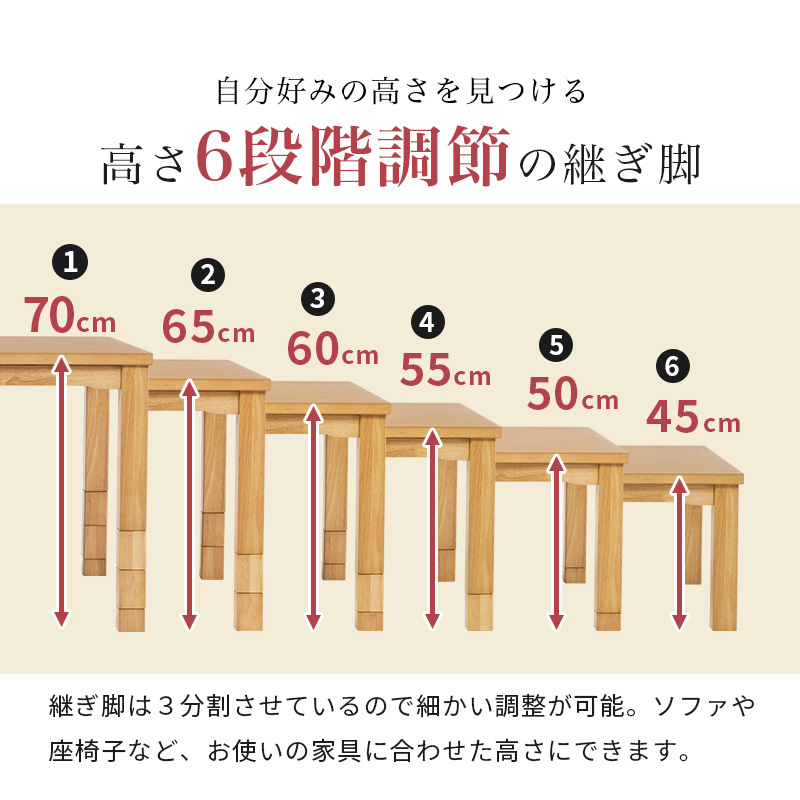 ダイニングコタツ＆掛け布団セット150×90cm ダークブラウン 6段階高さ調節 ダイニングこたつ ダイニングテーブル 手元コントローラー_画像6