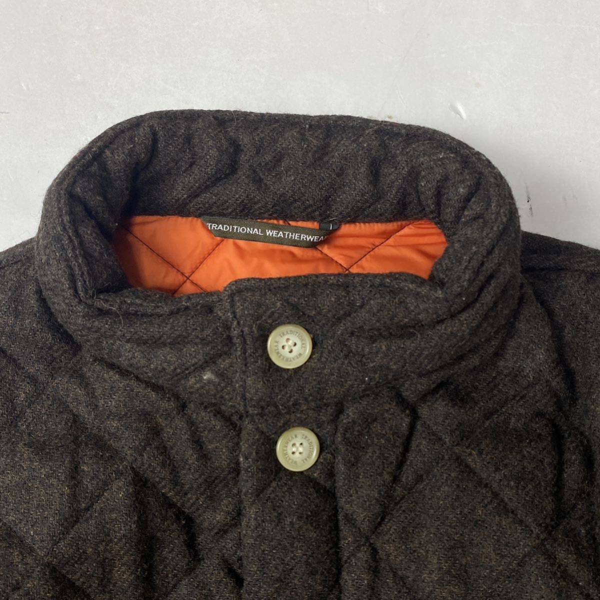 美品 traditional wetherwear トラディショナルウェザーウェア キルティング ジャケット ウール ブラウン×オレンジ 40_画像4