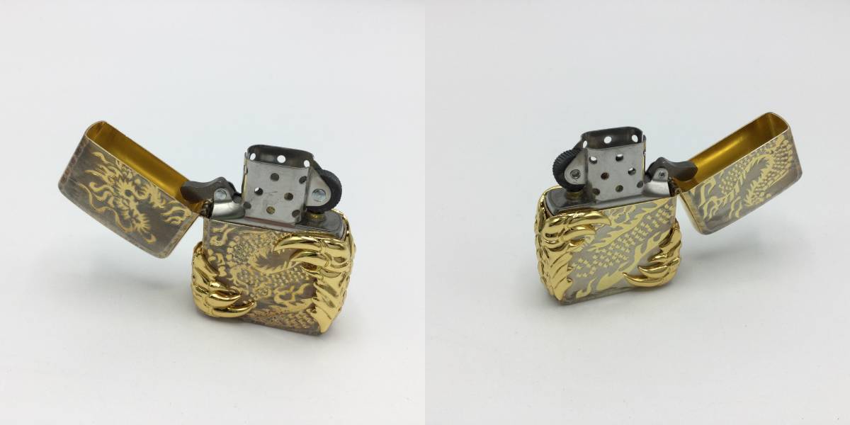 R39★【火花確認済み】喫煙具セット zippo ジッポー ドラゴン 龍 オイルライター フリント/オイル缶/箱付き 喫煙グッズ 喫煙具 現状品 ★_画像6