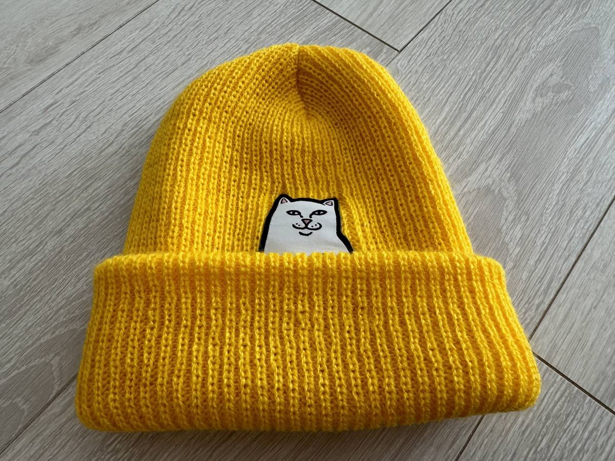 新品 未使用 RIPNDIP リップンディップ Lord Nermal Knit Beanie Blue ニットキャップ イエロー MADE IN USA おまけ付き_画像1