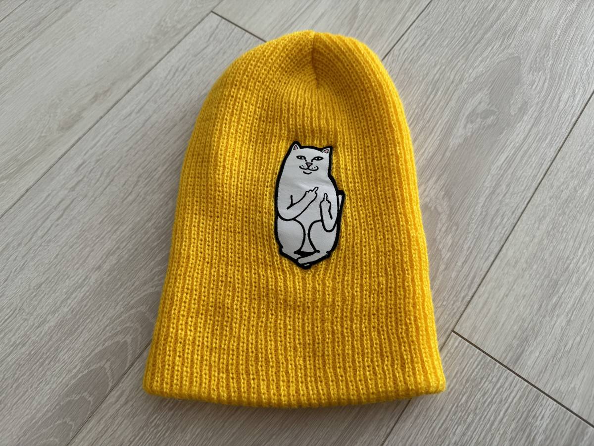 新品 未使用 RIPNDIP リップンディップ Lord Nermal Knit Beanie Blue ニットキャップ イエロー MADE IN USA おまけ付き_画像2