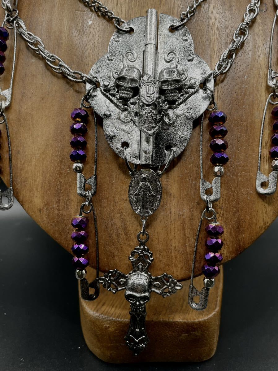 Jean-Paul GAULTIER ジャンポールゴルチェ/vintage Collection sample skull cross safety ping antique necklace_画像4
