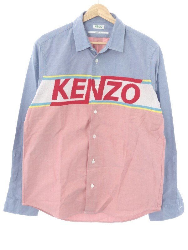KENZO ケンゾー 18SS フロントロゴバイカラーシャツ ブルー×レッド M ITYLPIJQIPHK_画像1