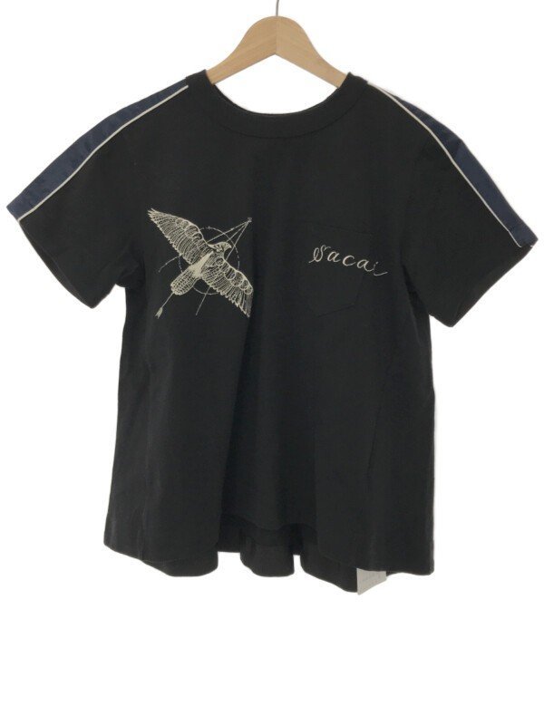 sacai×Dr.Woo サカイ×ドクターウー 19SS タトゥーロゴ刺繍フレアスカTシャツ ブラック 1 19-04808 ITNLYGTRQLYM