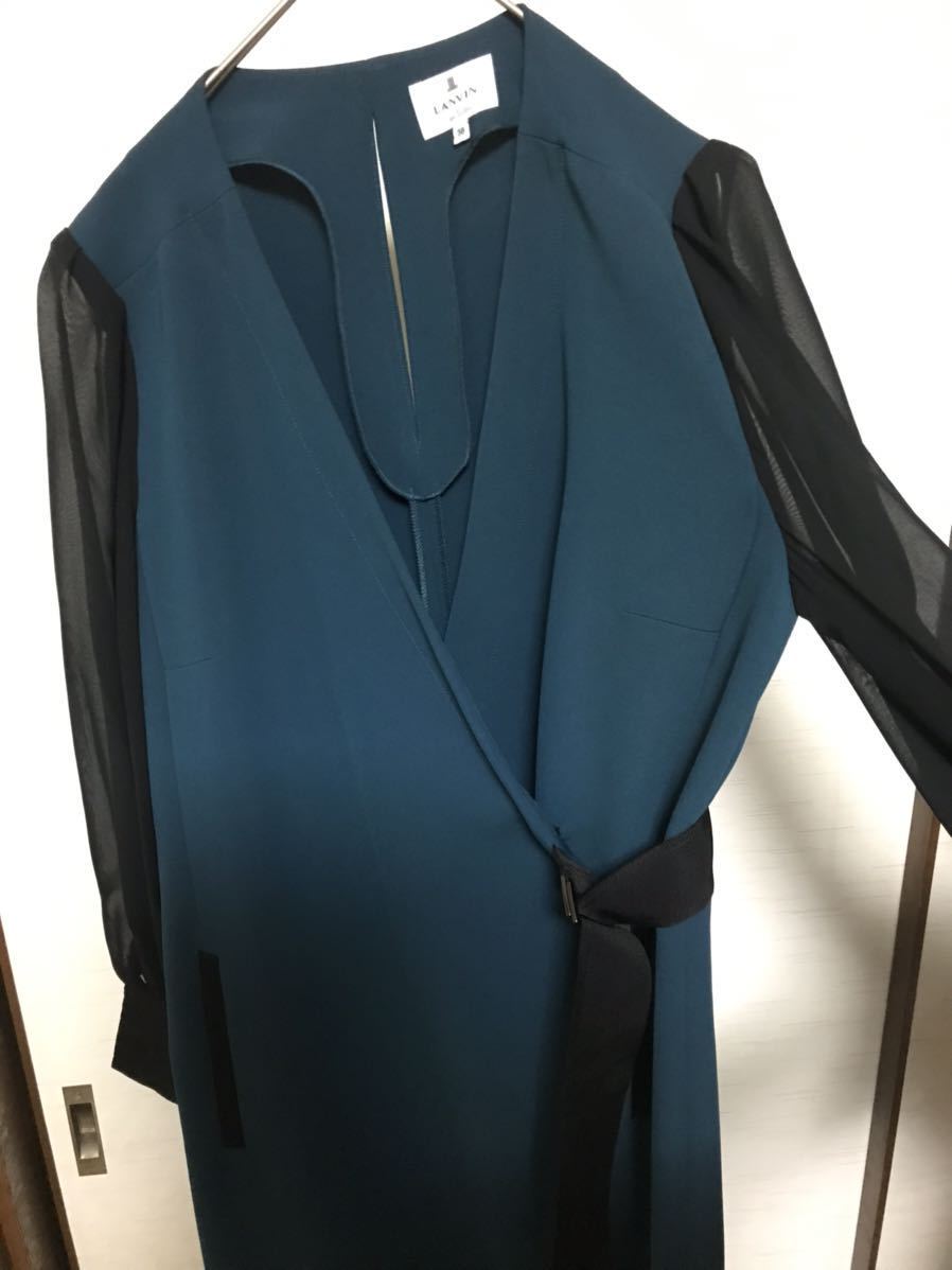 【美品】LANVIN en Bleu シフォンスリーブワンピース/38/ポリエステル/グリーン