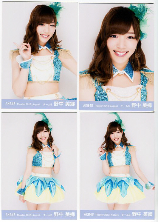 野中美郷　【AKB48 公式生写真】　2013年 August　8月　月別生写真 4種コンプ　☆ SKE48　NMB48　HKT48_画像1
