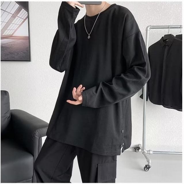 秋服Tシャツ メンズ 長袖 ロング 大きいサイズ カットソー 無地 シンプル インナー トップス ブラック 3XL_画像5