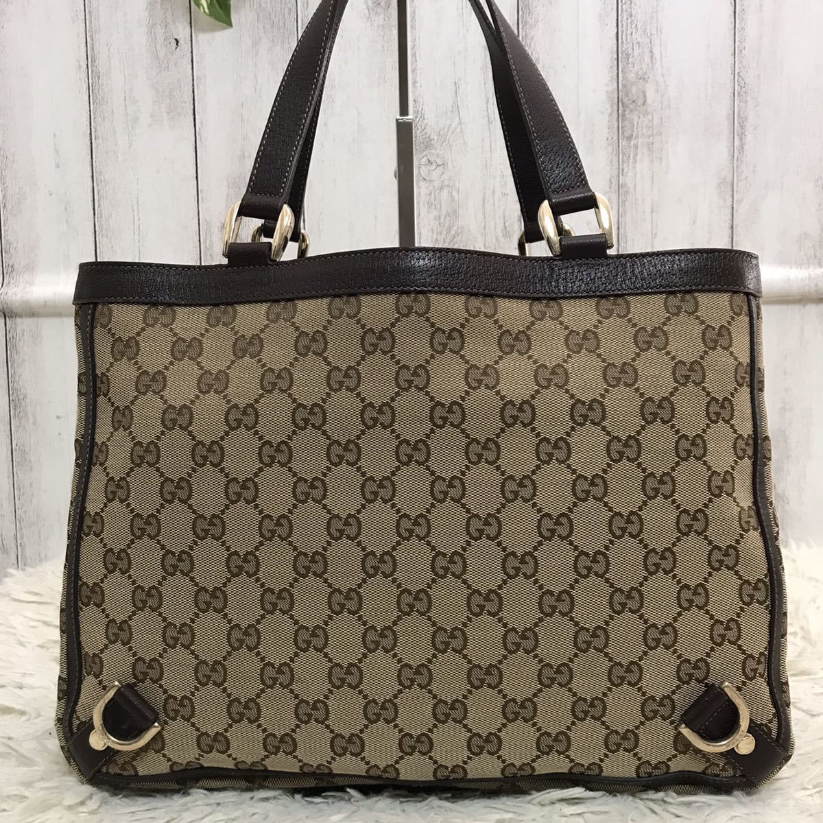 1円【極美品】グッチ GUCCI トートバッグ ハンドバッグ メンズ ビジネス GGキャンバス アビー 金具 大容量 A4 書類 レザー 本革 ブラウン_画像3