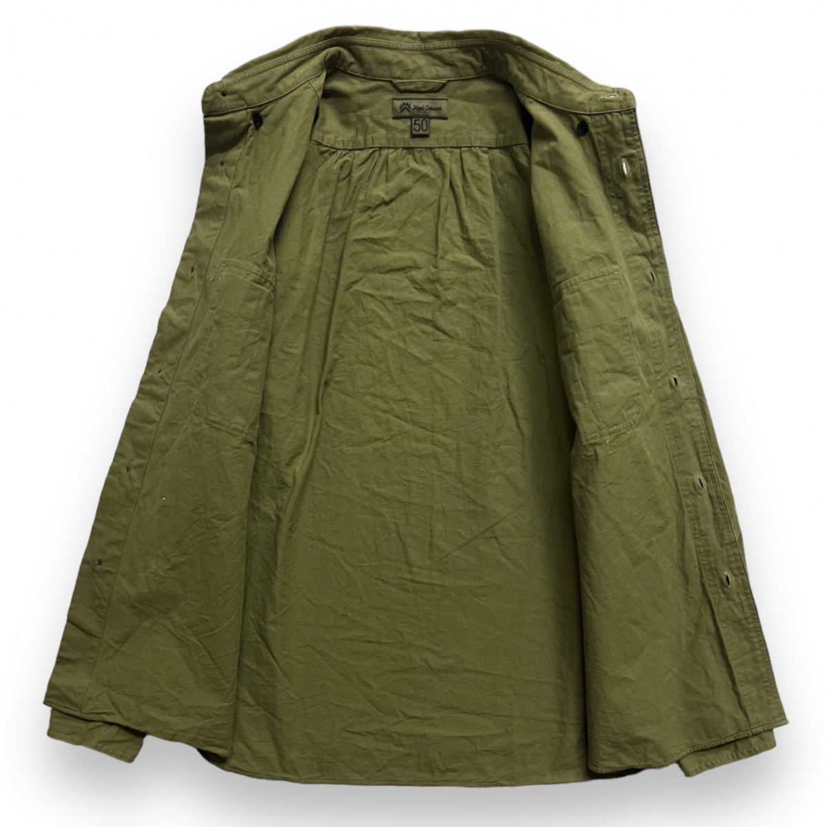 日本製 NIGEL CABOURN ナイジェルケーボン BRITISH ARMY UTILITY SHIRT イギリス軍 ユーティリティ シャツ 長袖 ミリタリー 軍物 50 カーキ_画像3